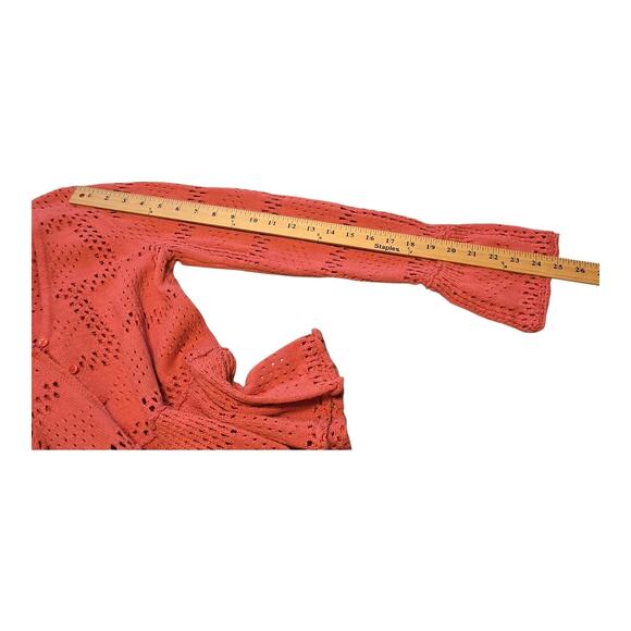 Pilcro Crochet Open Knit Pointelle Sweater Womens S Coral Bell Sleeve Peplum Hem - Picture 8 of 9